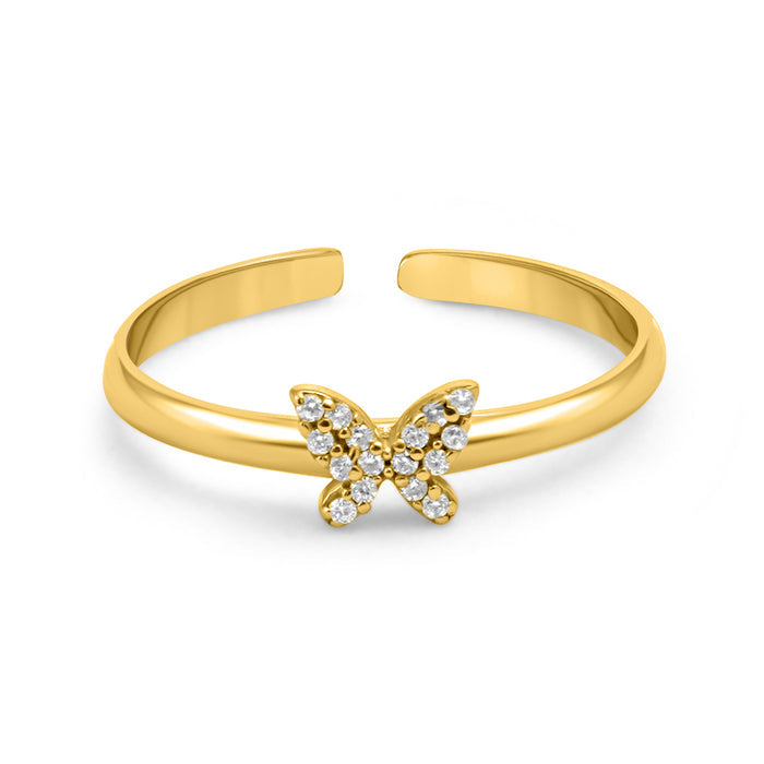 Mini Wing Butterfly Gold Plated 925 Sterling Silver Ring (Adjustable)