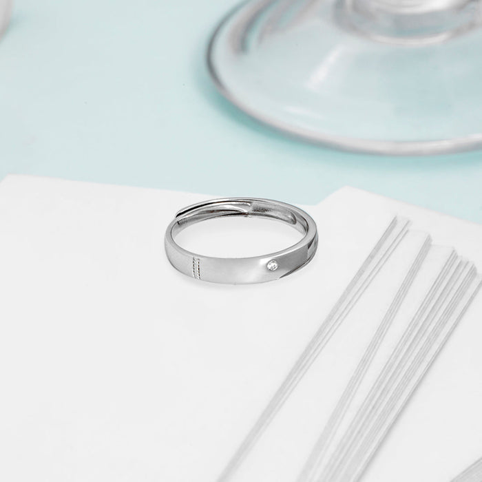 Minimal Band Rhodium Plated 925 Silver Ring for Him (Adjustable)