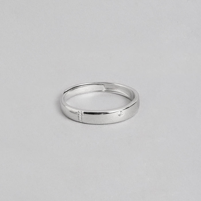 Minimal Band Rhodium Plated 925 Silver Ring for Him (Adjustable)