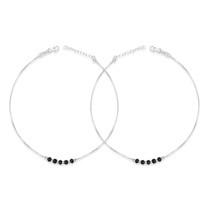 Minimal Beaded Rhodium Plated 925 Sterling Silver Anklet