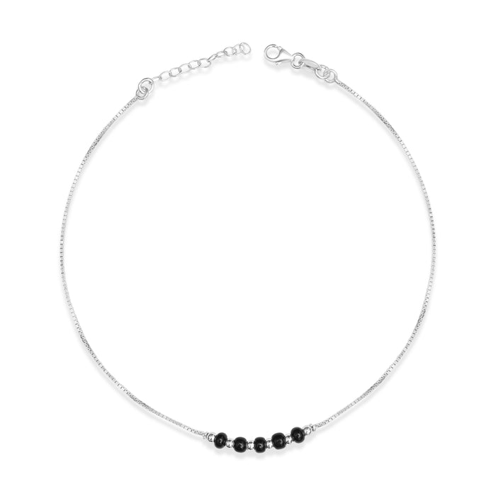 Minimal Beaded Rhodium Plated 925 Sterling Silver Anklet
