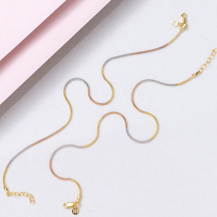 Minimal Chain Triple Tone  925 Sterling Silver Anklet