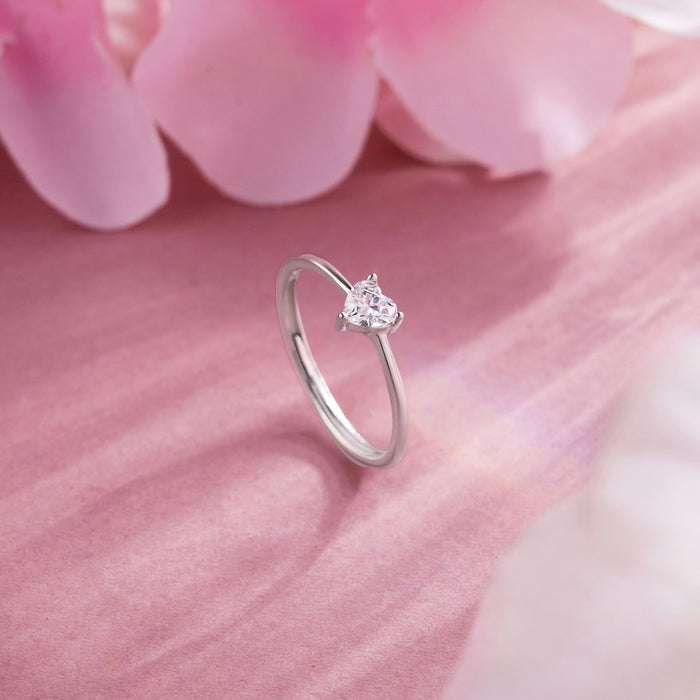 Minimal CZ Heart Rhodium Plated 925 Sterling Silver Ring