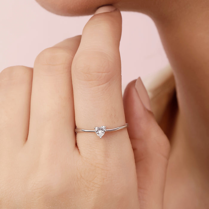 Minimal CZ Heart Rhodium Plated 925 Sterling Silver Ring