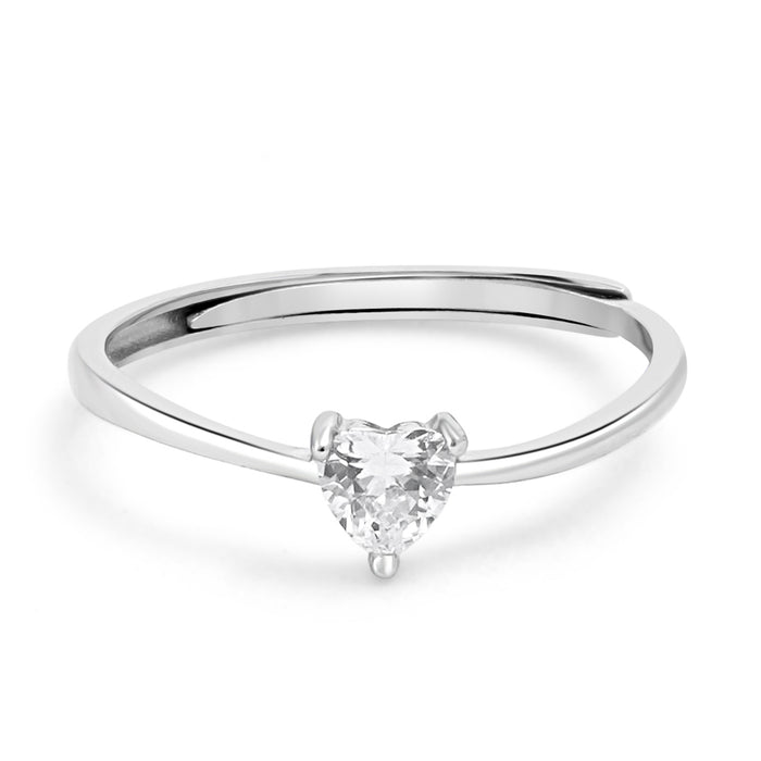 Minimal CZ Heart Rhodium Plated 925 Sterling Silver Ring
