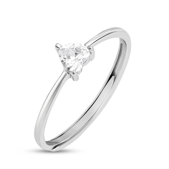 Minimal CZ Heart Rhodium Plated 925 Sterling Silver Ring