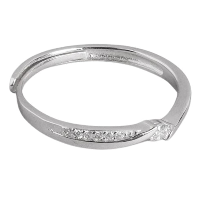 Minimalist 925 Sterling Silver women's ring with an adjustable CZ studded open band – Zavya