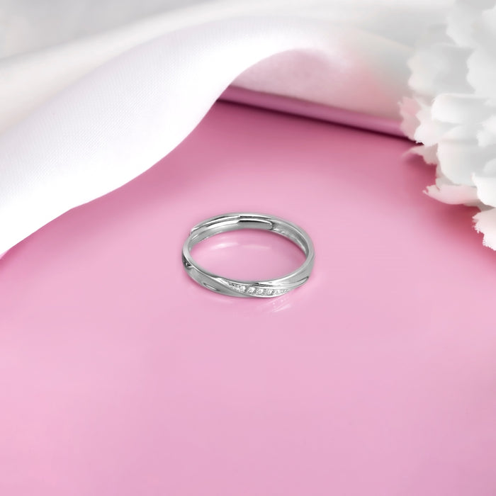 Minimal CZ Rhodium Plated 925 Sterling Silver Adjustable Ring For HER (Adjustable)