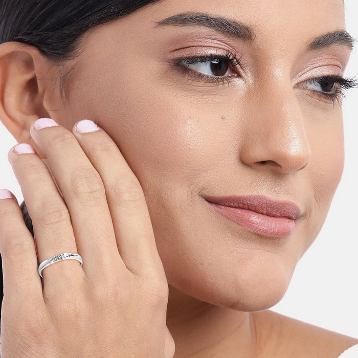 Minimal CZ Rhodium Plated 925 Sterling Silver Adjustable Ring For HER (Adjustable)