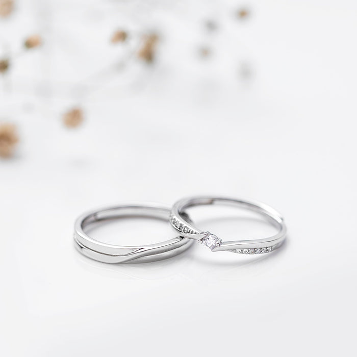 Minimal CZ Rhodium Plated 925 Sterling Silver Couple Ring (Adjustable)