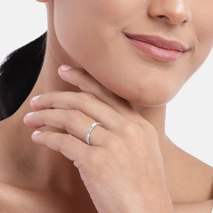 Minimal CZ Rhodium Plated 925 Sterling Silver Couple Ring (Adjustable)