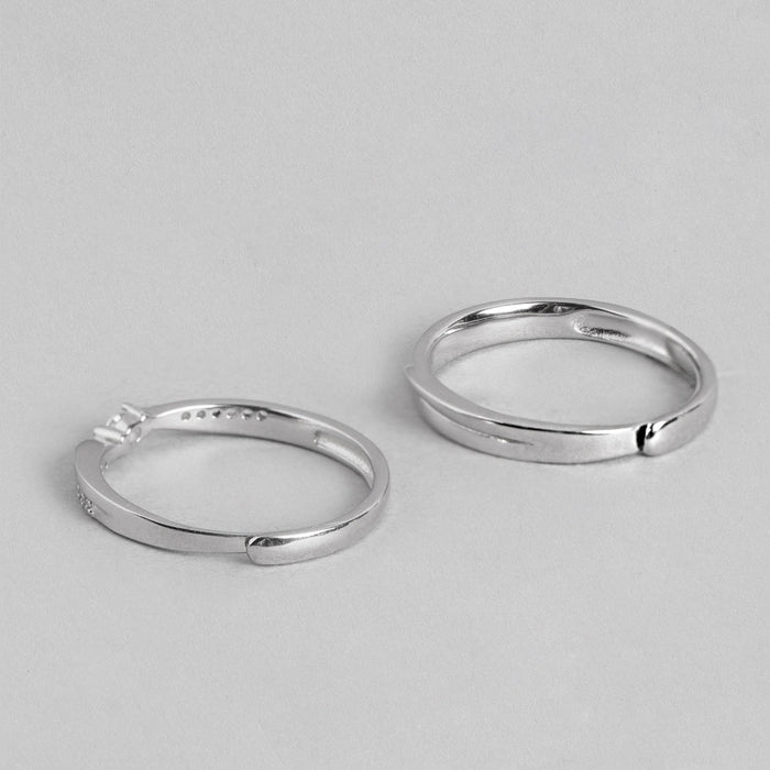 Minimal CZ Rhodium Plated 925 Sterling Silver Couple Ring (Adjustable)