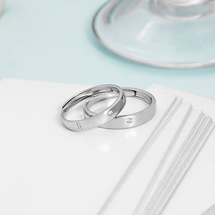 Minimal CZ Studded 925 Sterling Silver Couple Band (Adjustable)