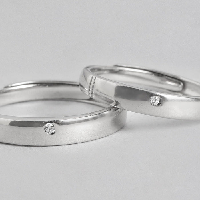 Minimal CZ Studded 925 Sterling Silver Couple Band (Adjustable)