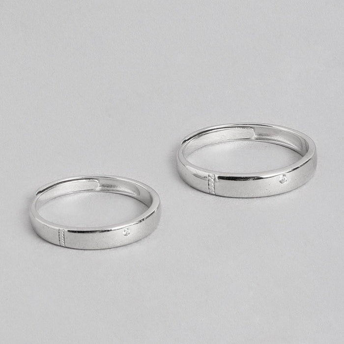 Minimal CZ Studded 925 Sterling Silver Couple Band (Adjustable)