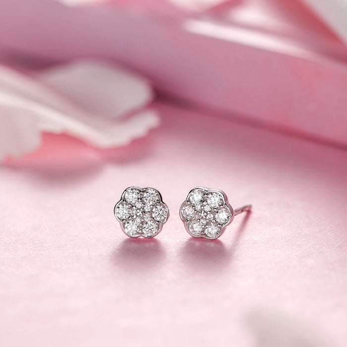 Minimal CZ Studded Rhodium Plated 925 Sterling Silver Studs