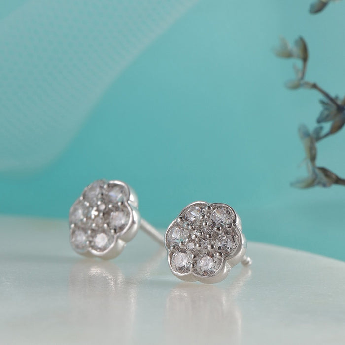 Minimal CZ Studded Rhodium Plated 925 Sterling Silver Studs