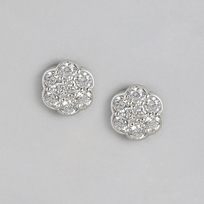 Minimal CZ Studded Rhodium Plated 925 Sterling Silver Studs