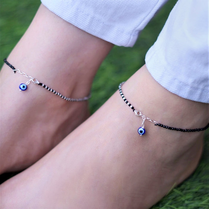Minimal Evil Eye 925 Sterling Silver Anklet