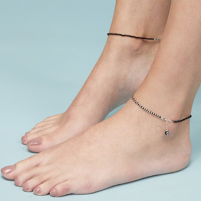 Minimal Evil Eye 925 Sterling Silver Anklet