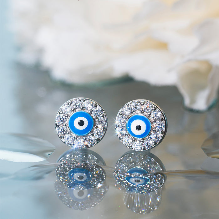 Minimal Evil Eye Studs 925 Silver Earrings
