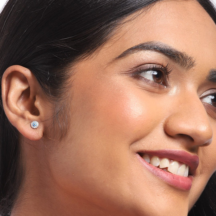 Minimal Evil Eye Studs 925 Silver Earrings