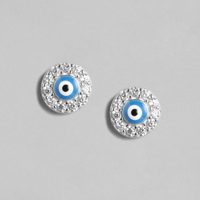 Minimal Evil Eye Studs 925 Silver Earrings