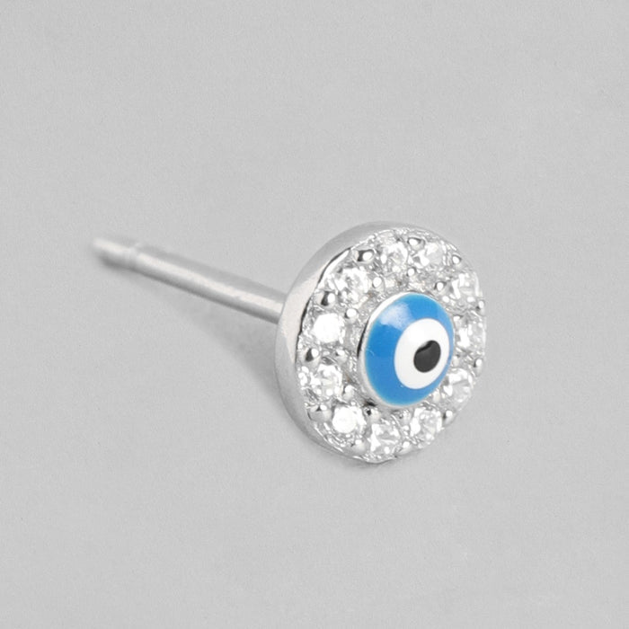 Minimal Evil Eye Studs 925 Silver Earrings