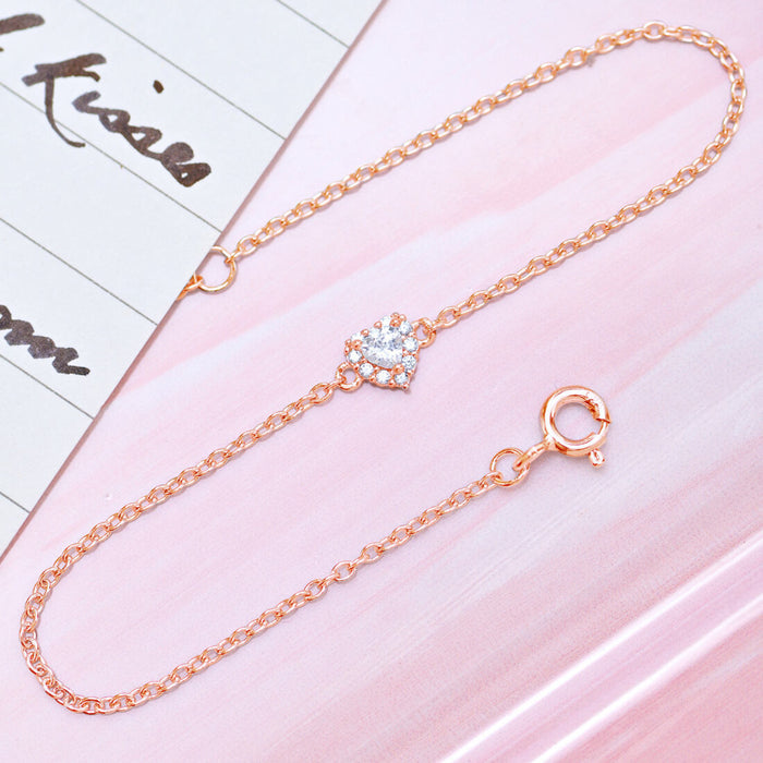 Minimal Halo Heart 925 Silver Bracelet in Rose Gold