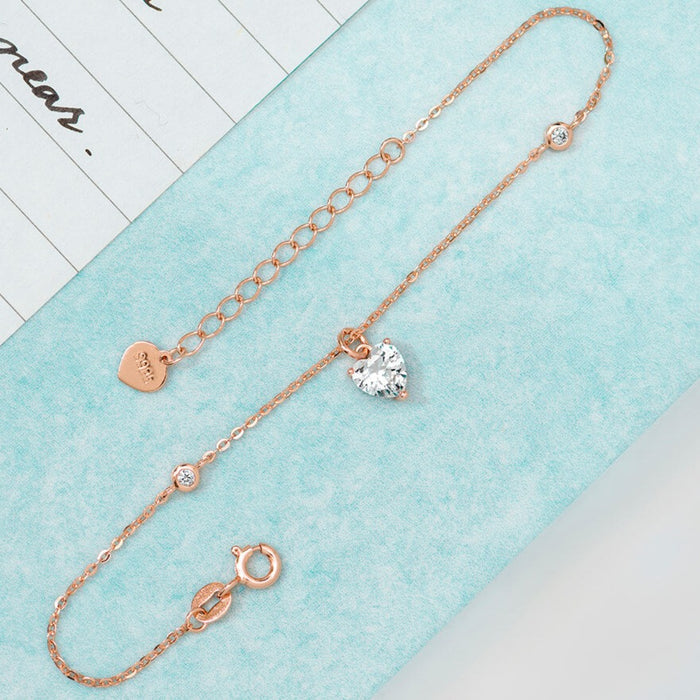 Minimal Heart Cubic Zirconia 925 Rose Gold Bracelet