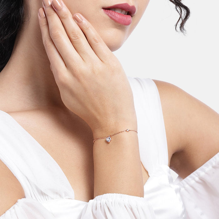 Minimal Heart Cubic Zirconia 925 Rose Gold Bracelet