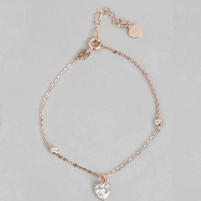 Minimal Heart Cubic Zirconia 925 Rose Gold Bracelet