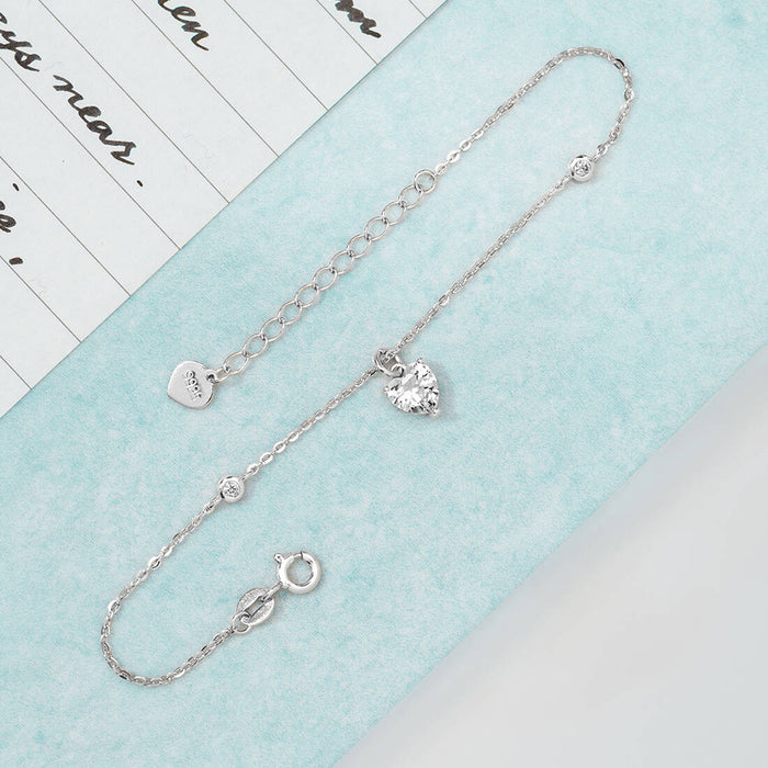 Minimal Heart Cubic Zirconia 925 Silver Bracelet