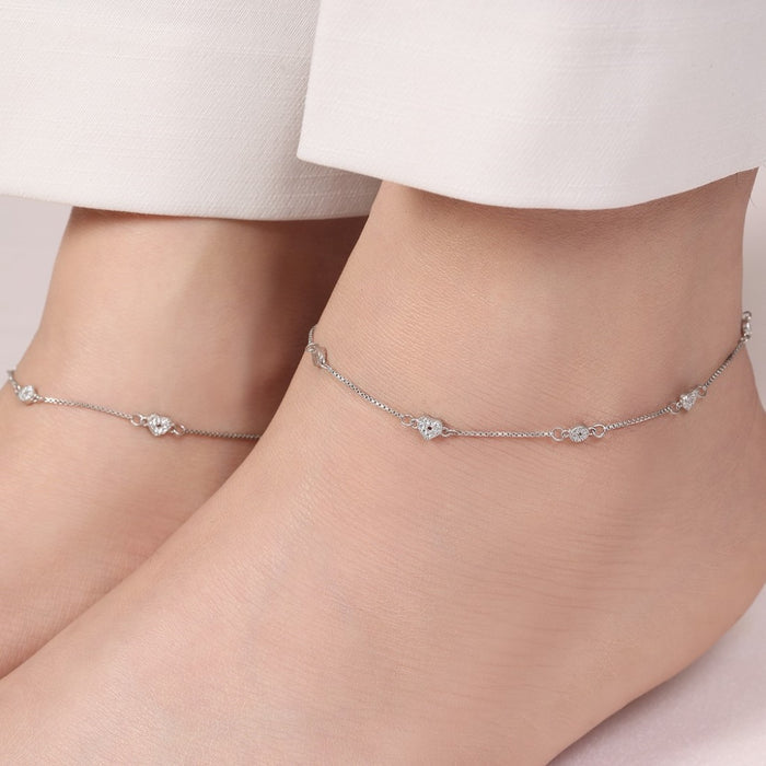 Minimal Heart Trinket 925 Silver Anklet