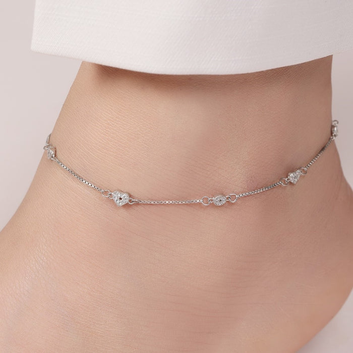Minimal Heart Trinket 925 Silver Anklet