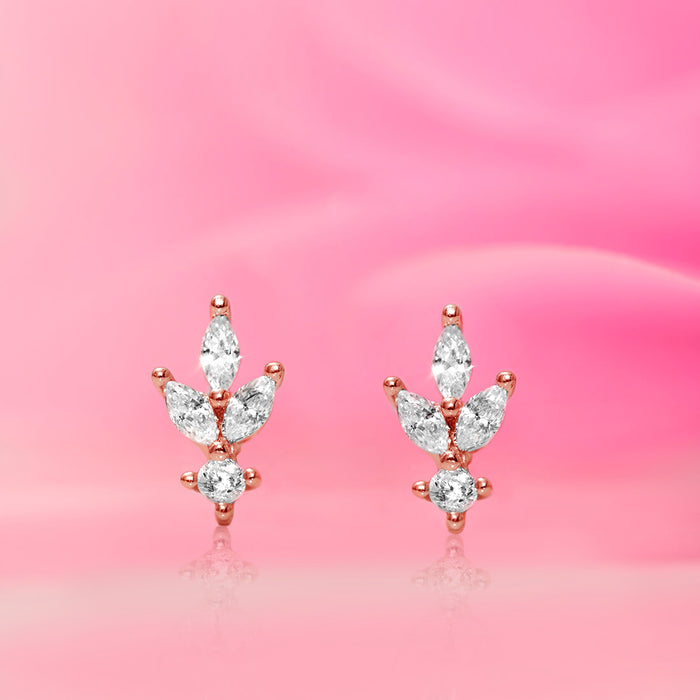 Minimal Leaf 925 Silver Earrings in Rose Gold