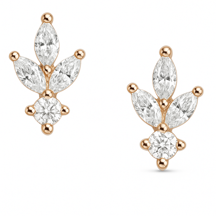 Minimal Leaf 925 Silver Earrings in Rose Gold