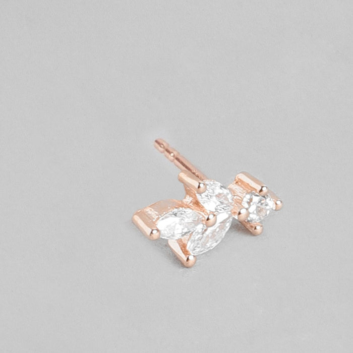 Minimal Leaf 925 Silver Earrings in Rose Gold