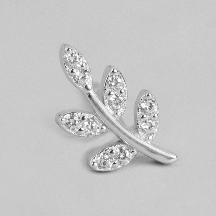 Minimal Leaf CZ Rhodium Plated 925 Sterling Silver Earring
