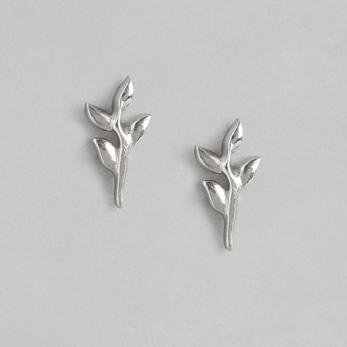 Minimal Leafy Rhodium Plated 925 Sterling Silver Studs