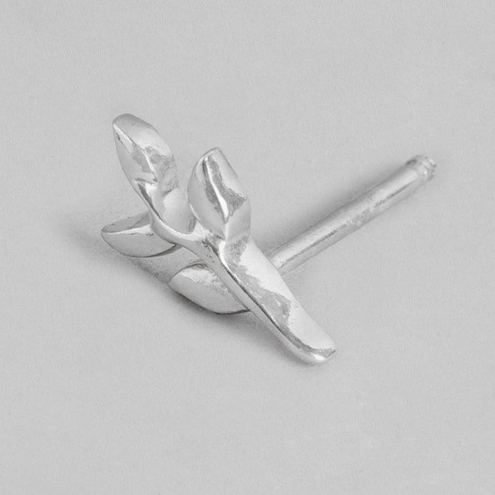 Minimal Leafy Rhodium Plated 925 Sterling Silver Studs