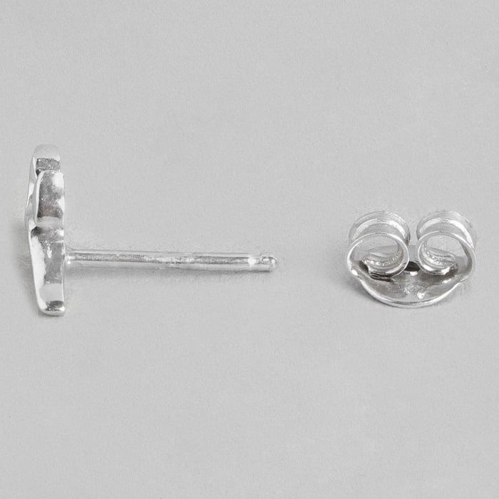 Minimal Leafy Rhodium Plated 925 Sterling Silver Studs