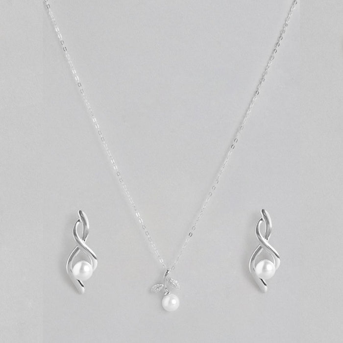 Minimal Pearl Rhodium Plated 925 Sterling Silver Jewellery Set