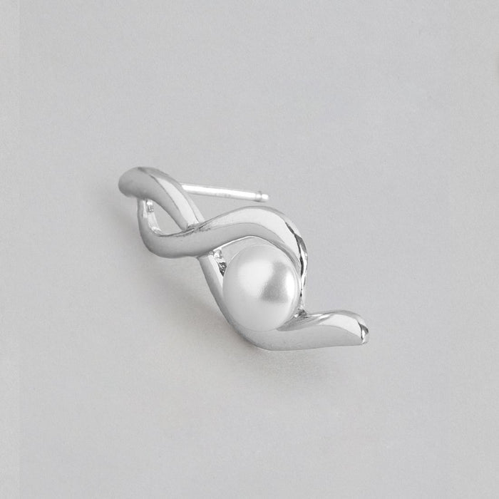 Minimal Pearl Rhodium Plated 925 Sterling Silver Jewellery Set