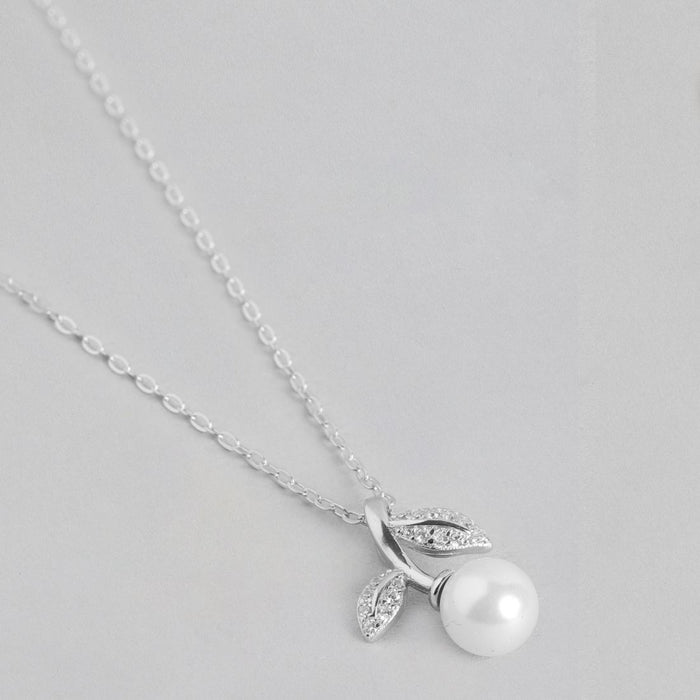 Minimal Pearl Rhodium Plated 925 Sterling Silver Jewellery Set