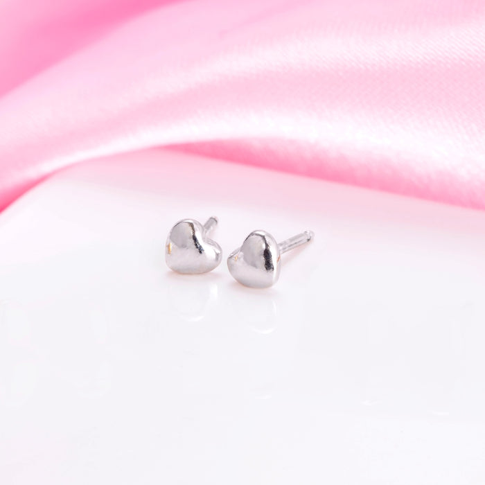 Minimal Rhodium Plated Heart 925 Sterling Silver Stud Earring