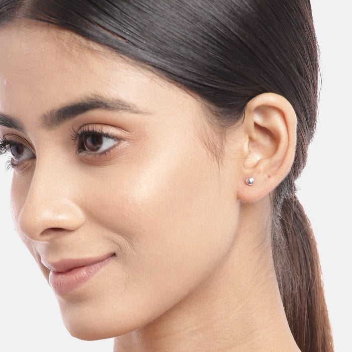 Minimal Rhodium Plated Heart 925 Sterling Silver Stud Earring