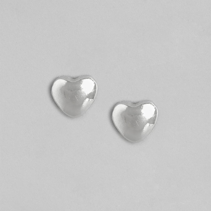Minimal Rhodium Plated Heart 925 Sterling Silver Stud Earring