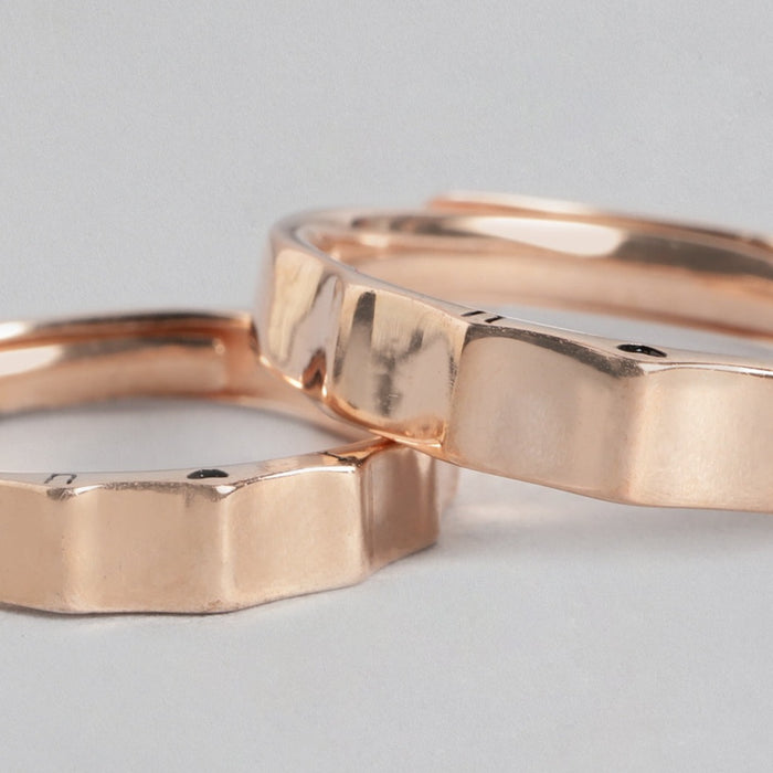 Minimal Rose Gold Plated 925 Sterling Silver Couple Ring Band (Adjustable)