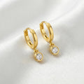Minimal Solitaire Drop Gold Plated 925 Silver Hoop Earrings